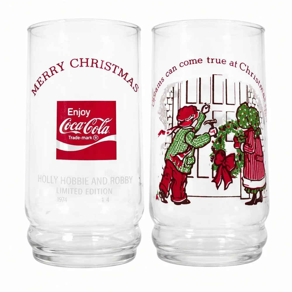 Vintage Holly Hobbie Coca-Cola Christmas Glasses Set of 4 Limited Edition 1970s
